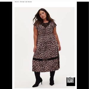 Leopard Print Midi Dress with Lace Detail